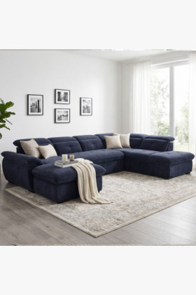 Nagy U-alakú szövet ülőgarnitúra ágyfunkcióval és tárolóval